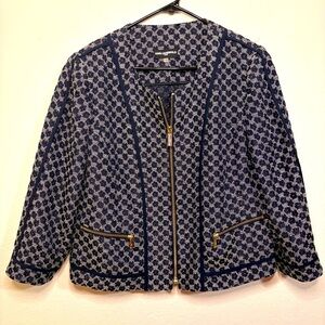 Karl Lagerfeld Paris Navy Blue Women's Zip Blazer Jacket